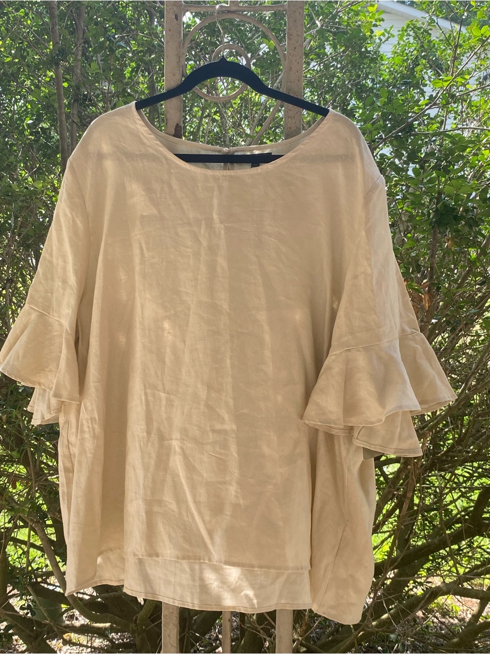 New For Cynthia Women's Cream Ruffle Sleeve 100% Linen Top